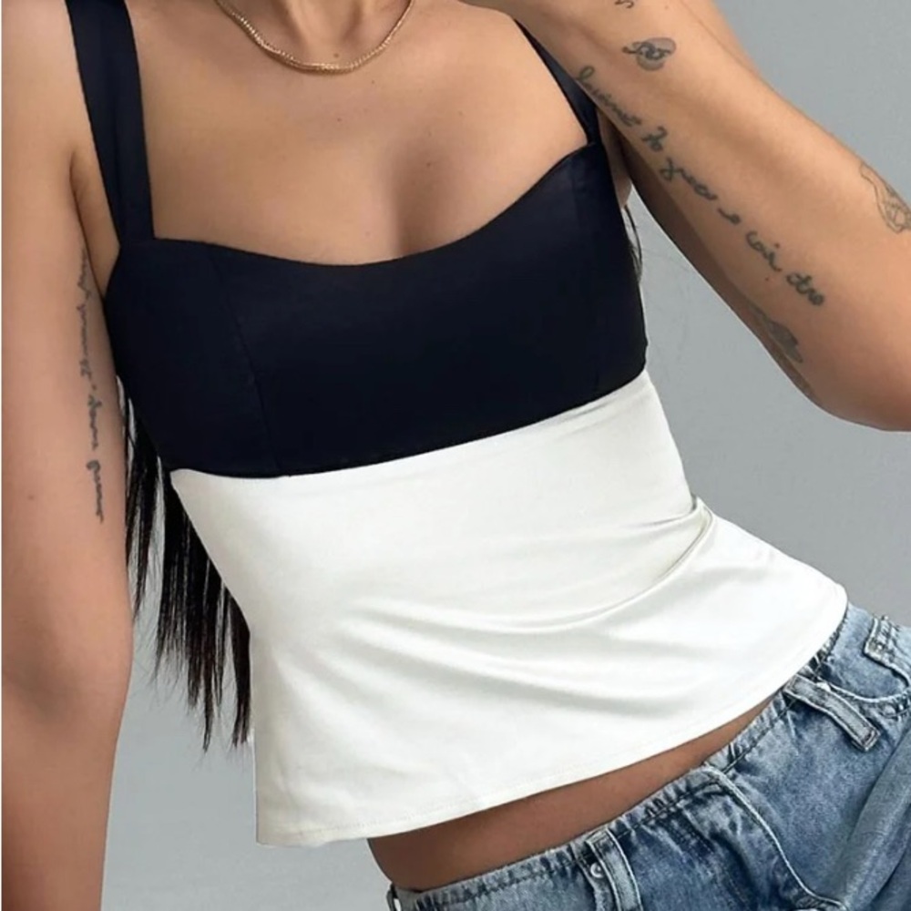 Princess Polly Two-Tone Black and White Tank Top